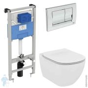 Инсталляция Ideal Standard ProSys, клавиша хром + Унитаз TESI RIMLESS без ободка + Сиденье микролифт