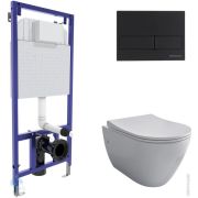 BERGES комплект инсталляции с клавишей смыва L5 SoftTouch черной, унитаз MASCON Rimless 4в1 043217