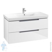 Тумба под умывальник Villeroy & Boch Subway 2.0 (987х520х449) подвесная, 2 ящика, ручки серебро, белый глянец A69700DH