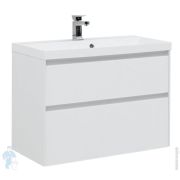 Тумба под умывальник Aquanet Гласс 90 (900х660х450) напольная/подвесная, 2 ящ, белый глянец 196960