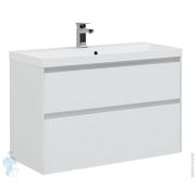 Тумба под умывальник Aquanet Гласс 100 (1000х660х450) напольная/подвесная, 2 ящ, белый глянец 235664