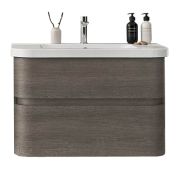 Тумба с раковиной, стекло Berloni Bagno Fly (88х51,5х56) 2 ящика, бежевое дерево FLYBA2C001CXS2/1417