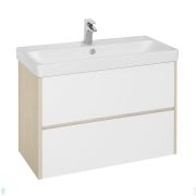 Уценка! Tумба с раковиной Roca Ronda (577х480х412) 2 ящика, сифон, бетон/белый матовый