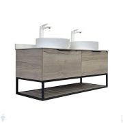 Тумба COMFORTY Порто-120-2 (1200х645х520) с 2 раковинами, столешницей, дуб дымчатый 00-00008910