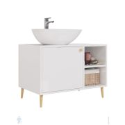 Тумба Dreja LUNO, 80см 99.2002 напольная, 1 дверца 2 откр. полки, 800x570x500 белый глянец