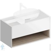 Тумба под раковину KERAMA MARAZZI PLAZA Modern подвесная с ящиком и полкой, 980х466х500, белый гл. PLB.M.100.1WHT