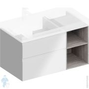 Тумба под раковину KERAMA MARAZZI GEOMETRICA Cubo левая подвесная 878х470х475, белая мат/древесная CUB.90LhWHT.M
