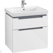 Тумба под умывальник Villeroy & Boch Subway 2.0 (637х454х590) подвесная, 2 ящика, ручки серебро, бел глянец A91000DH