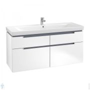 Тумба под умывальник Villeroy & Boch Subway 2.0 (1287х449х590) подвесная, 4 ящика, ручки серебро, бел мат A91600MS
