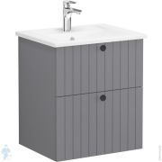 Тумба с раковиной Vitra Root Groove 605х470х670мм, подвесная, 2 ящика, цвет: серый матовый 69417