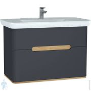 Тумба с раковиной Vitra Sento 980х615х485 подвесная, с подсветкой, 2 ящика, матовый антрацит 60838