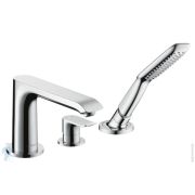 Смеситель Hansgrohe Metris 31190000 на борт ванны, 3 отверстия, с ручным душем, внешняя часть, хром