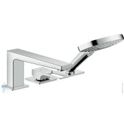 Смеситель Hansgrohe Metropol 74550000 на борт ванны на 3 отверстия с ручным душем, ручка-петля, хром