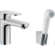 Смеситель для раковины Hansgrohe Vernis Blend 71215000 однозахватный, с гиг. душем, хром /белый