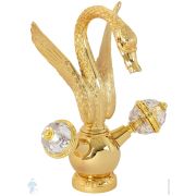 Смеситель для раковины Migliore LUXOR двухрычажный, лебедь малый, ручки Swarovski, золото 27191