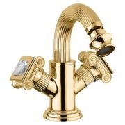Смеситель CEZARES OLIMP-BS2-03/24-Sw для биде, с донным клапаном, золото 24 карат/ручки Swarovski