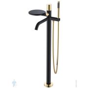 Смеситель Boheme Stick 129-BG для ванны/душа, напольный, с ручным душем, ручка:diamond,черный+золото