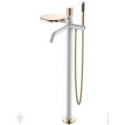 Смеситель Boheme Stick 129-WG.2 для ванны/душа, напольный, однозахв, с ручным душем, белый+золото