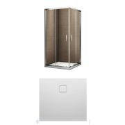 Уценка!Уголок душевой RIHO HAMAR 2.0 (900х900х2000) с поддоном, раздв. двери, хром/стекло прозрачное